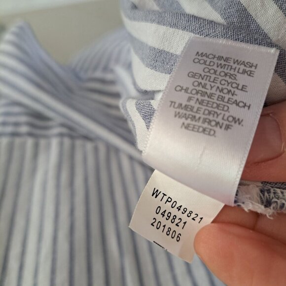 J. Jill Blue White Mixed Direction Stripe Top Tunic Blouse Shirt Small Roll Slee - Picture 8 of 10